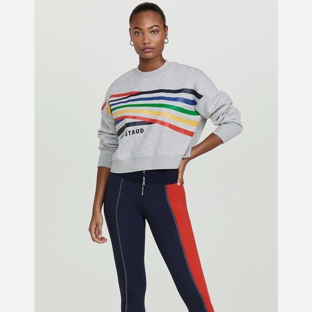 STAUD x New Balance Striped Gray Sweatshirt Sporty Color-Block Design
